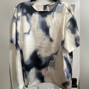 H&M silky cream and blue tie dye top